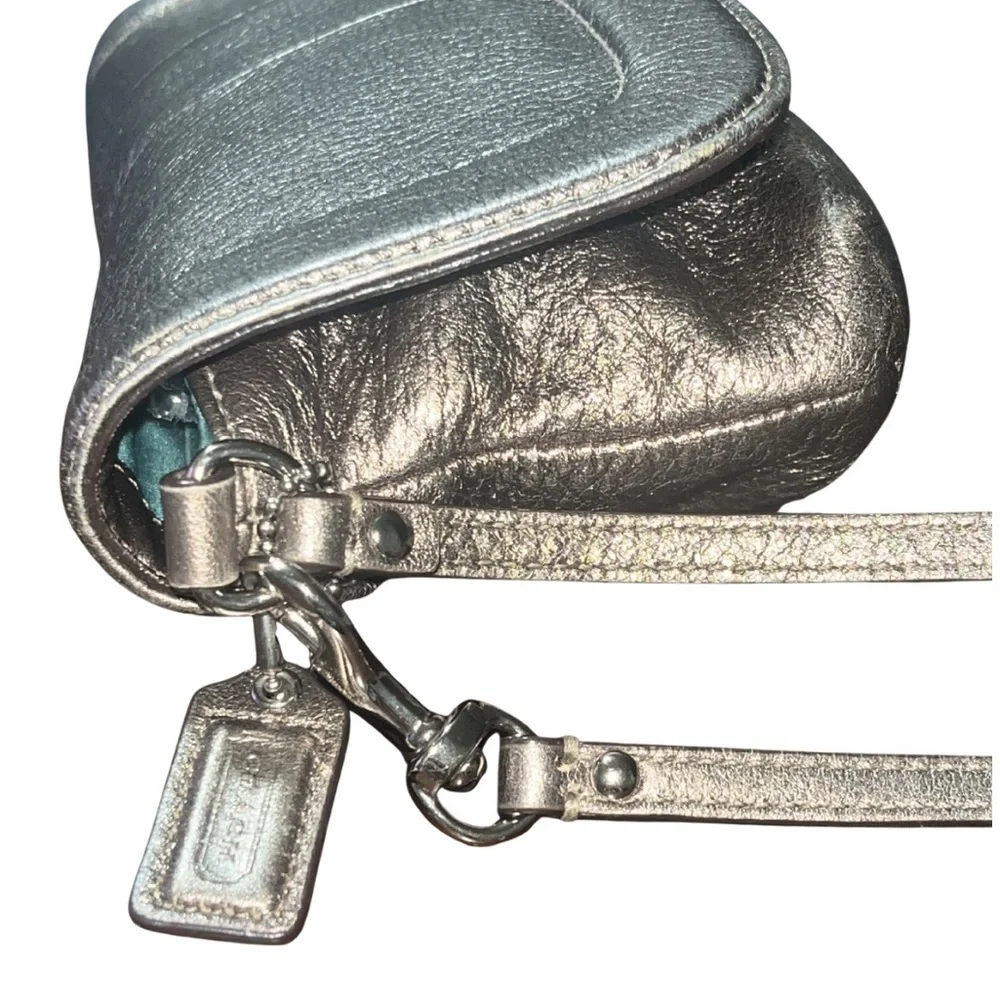 Coach Kristin Metallic Pewter Soft Pebble Leather Wallet, Wristlet Purse